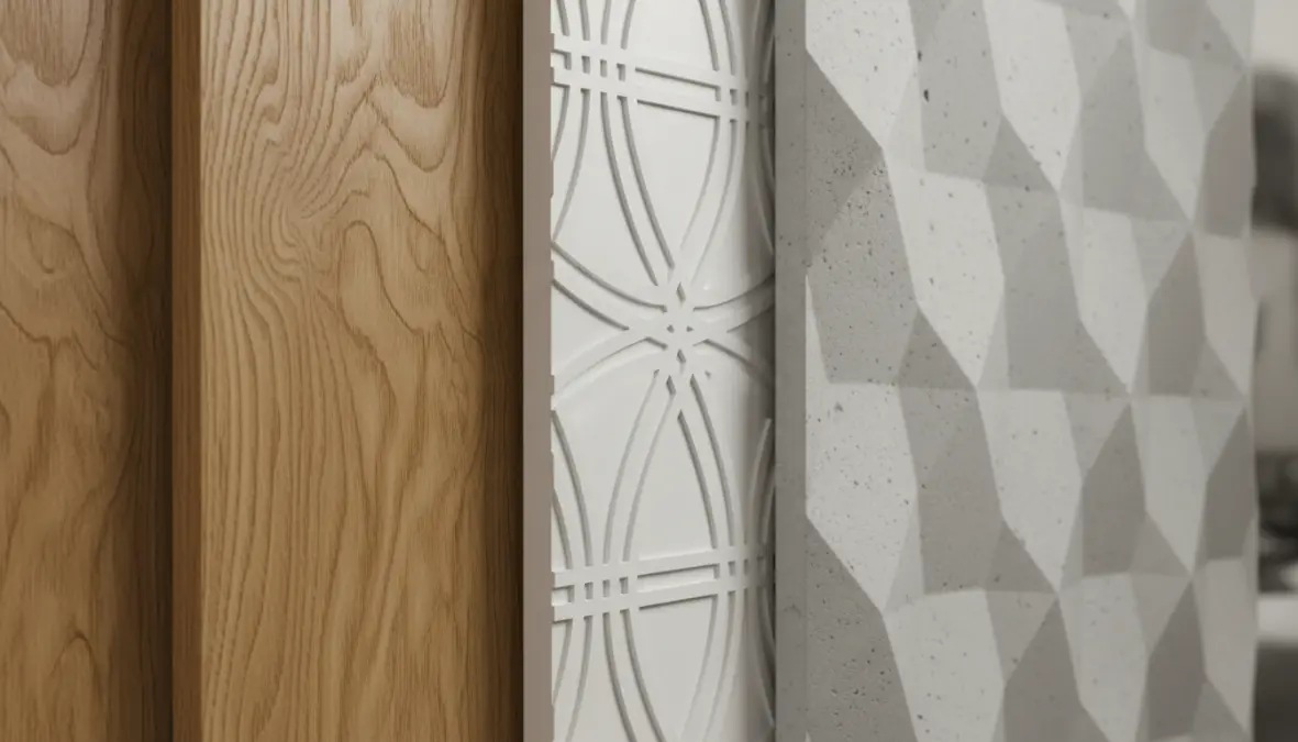 Pannelli decorativi per parete in diversi materiali: legno, MDF e gesso 3D
