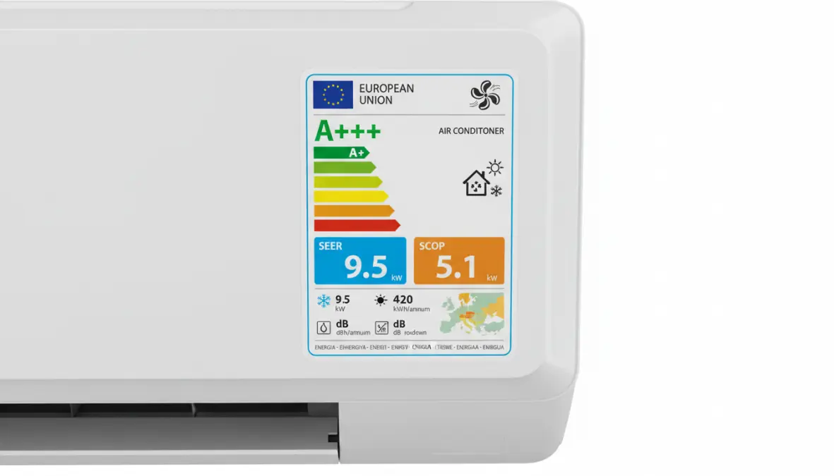 Etichetta energetica climatizzatore con classe A+++ e indici SEER SCOP
