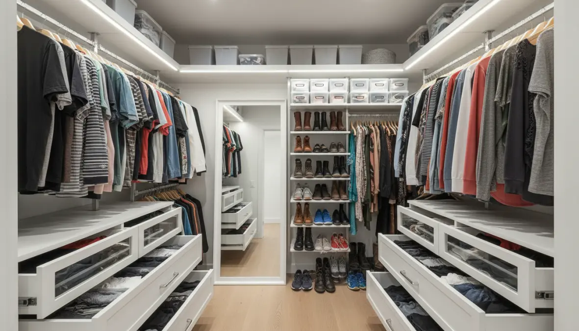 Soluzioni salvaspazio e accessori per organizzare cabina armadio piccola