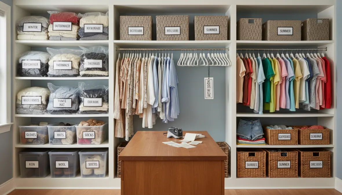 Organizzazione guardaroba per cambio stagionale con sistema di rotazione