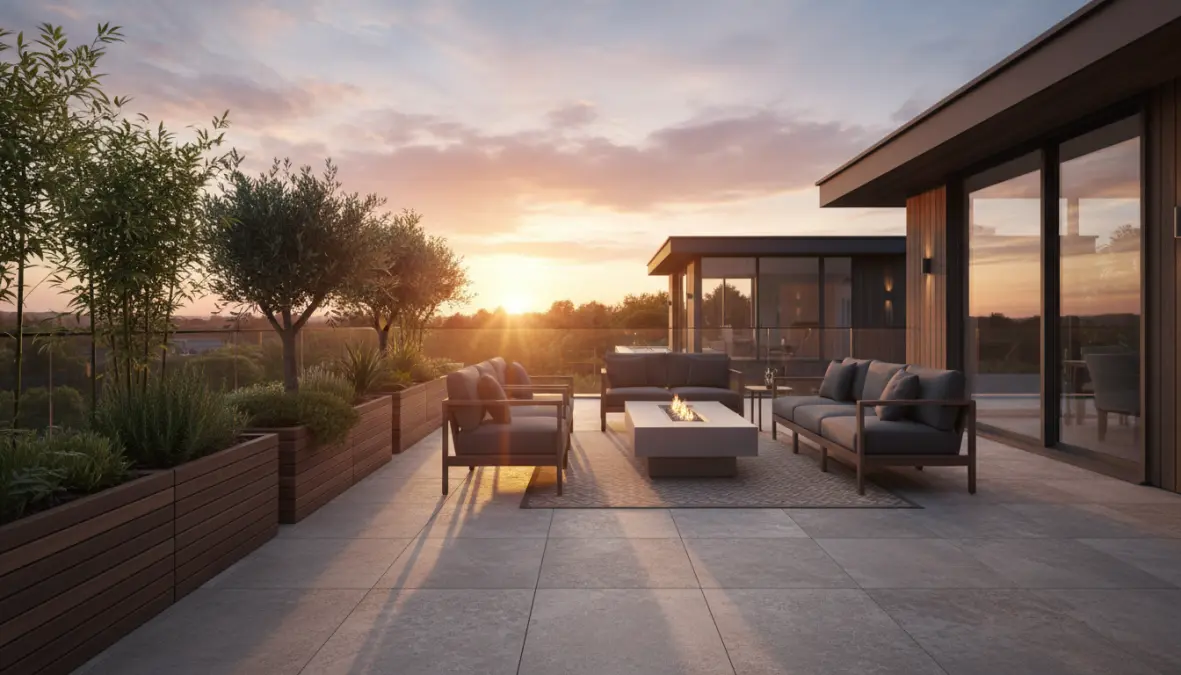 Terrazza esterna con pavimentazione in gres porcellanato antiscivolo resistente al gelo