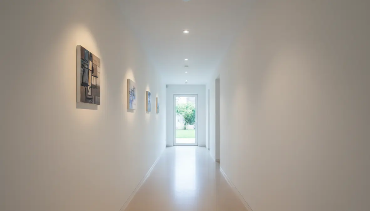 Progetto illuminotecnico per corridoio lungo con punti luce ben distribuiti