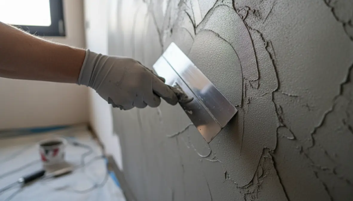 Applicazione microcemento su parete con spatola veneziana da parte di professionista