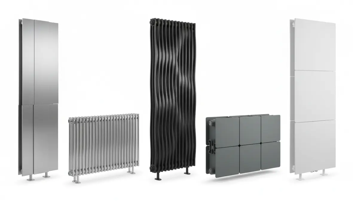 Diverse tipologie di radiatori design moderni verticali e orizzontali in alluminio e acciaio