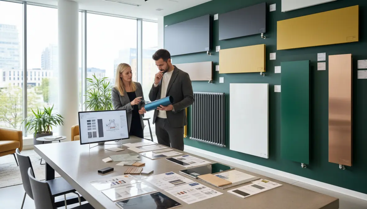 Consulenza per la scelta di radiatori di design con campioni di materiali e colori