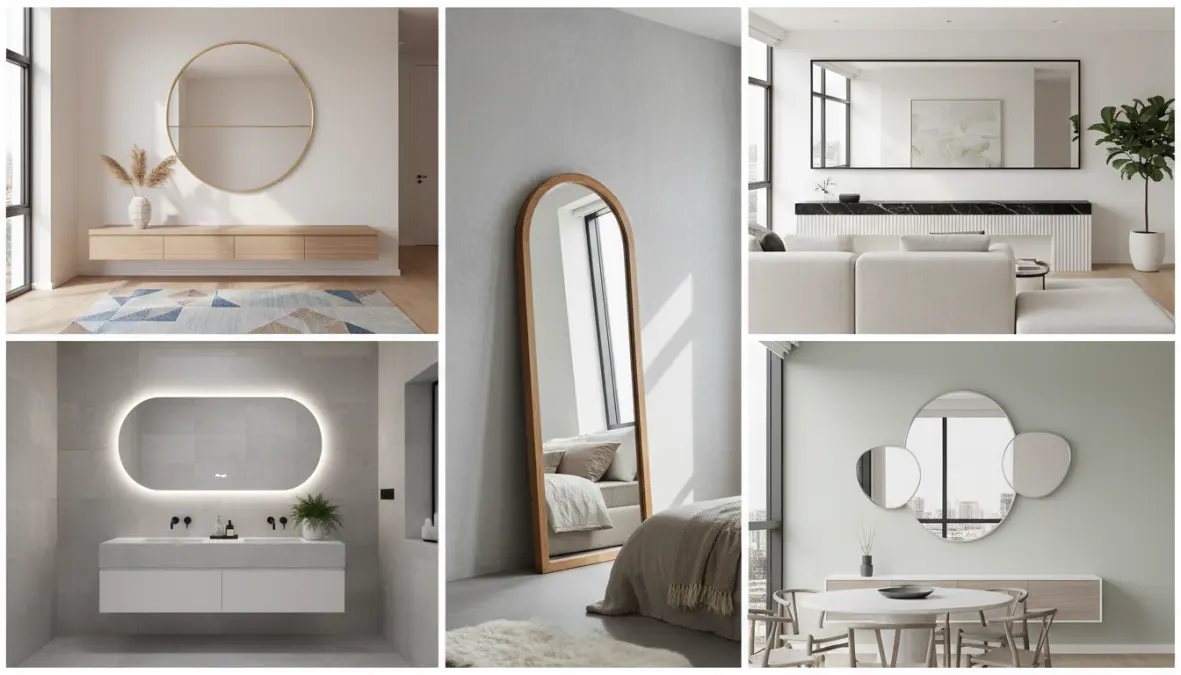 Specchi moderni decorativi in diverse stanze della casa per arredamento d'interni