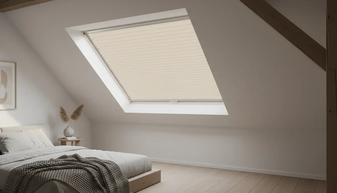 Tende plissettate moderne installate su finestra mansardata