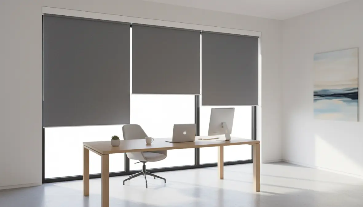 Tende a rullo oscuranti con cassonetto per interni in ufficio moderno