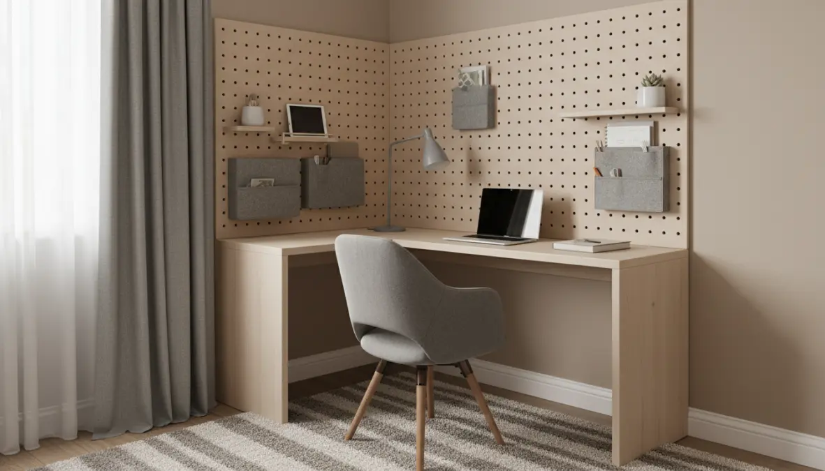 Postazione studio cameretta con scrivania angolare e soluzioni salvaspazio verticali