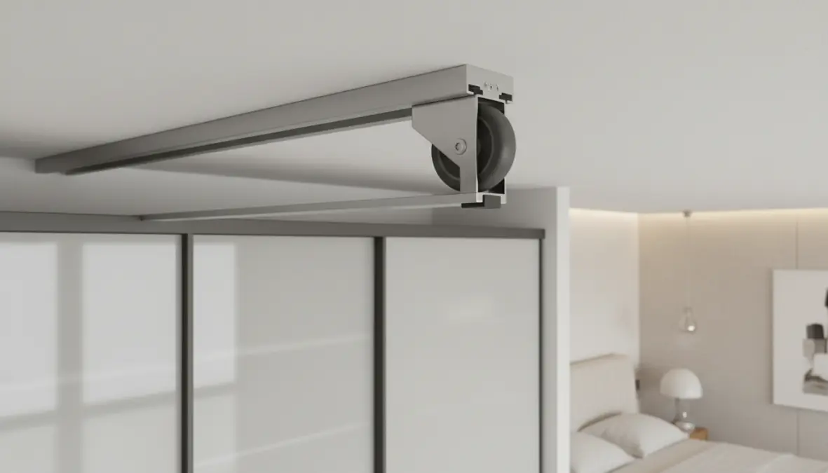 Sistema di binario e guide per ante scorrevoli armadio con meccanismo soft closing