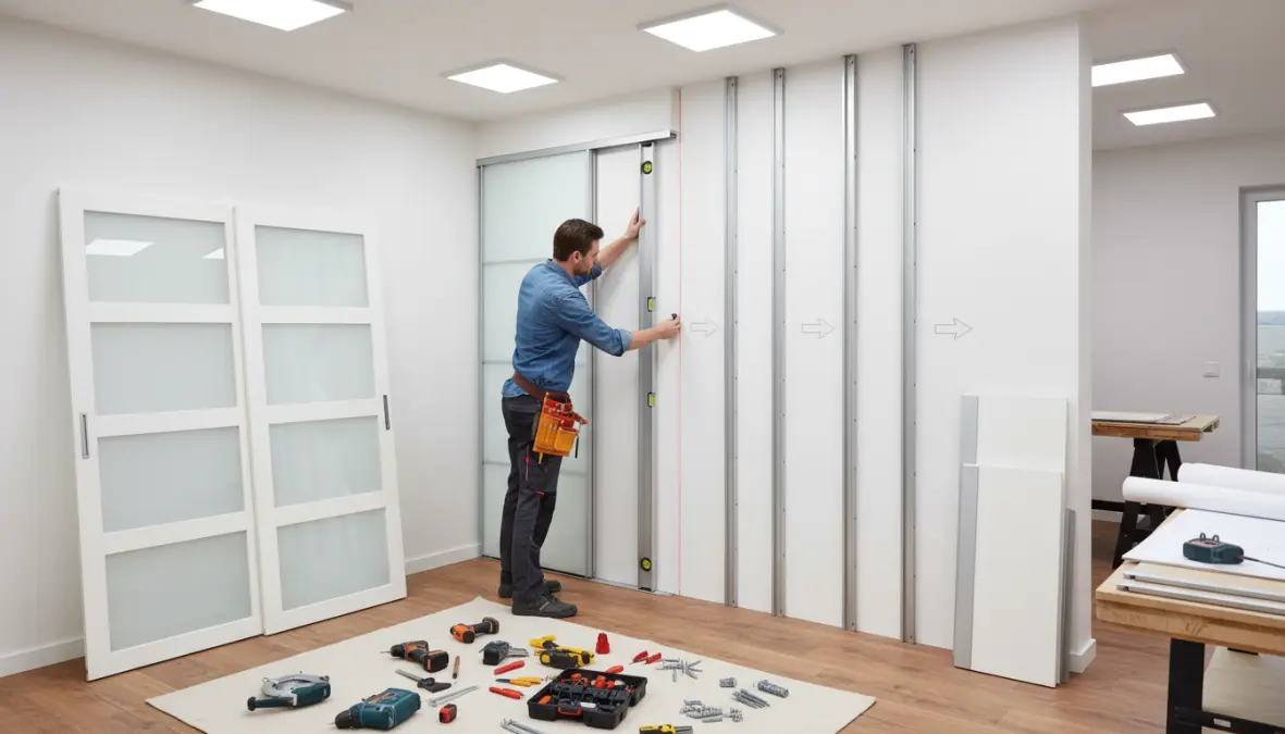 Installazione professionale di porte scorrevoli per cabina armadio con misurazione precisa