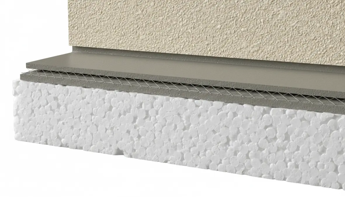 Stratigrafia dettagliata sistema cappotto termico con pannelli isolanti e finiture