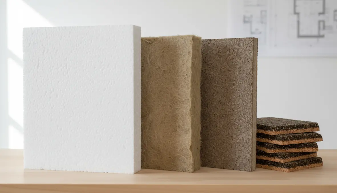 Materiali per cappotto termico esterno: polistirene, lana di roccia, fibra di legno e sughero