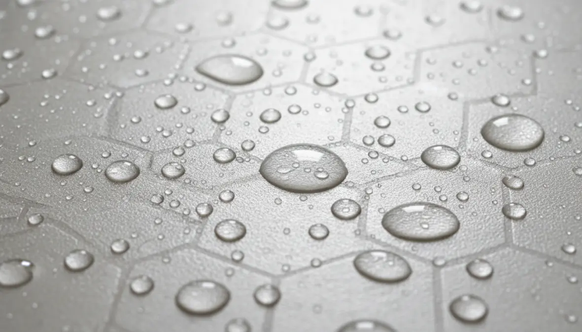 Dettaglio carta da parati vinilica impermeabile per bagno con gocce d'acqua