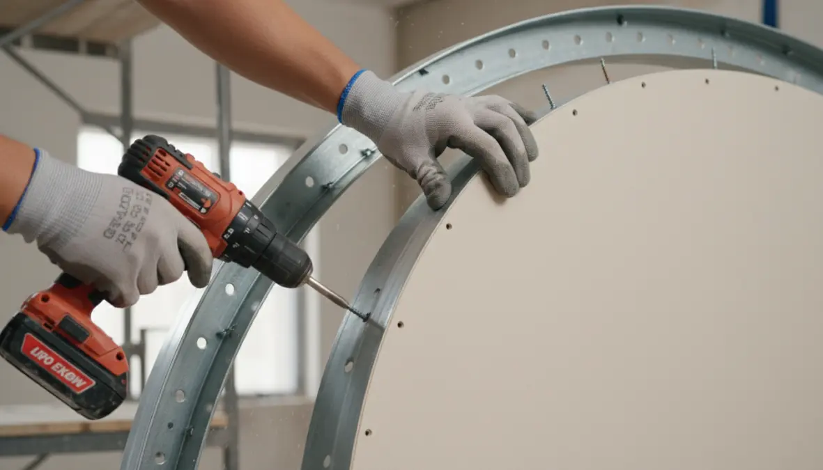 Installazione di lastre flessibili di cartongesso curvo su struttura metallica