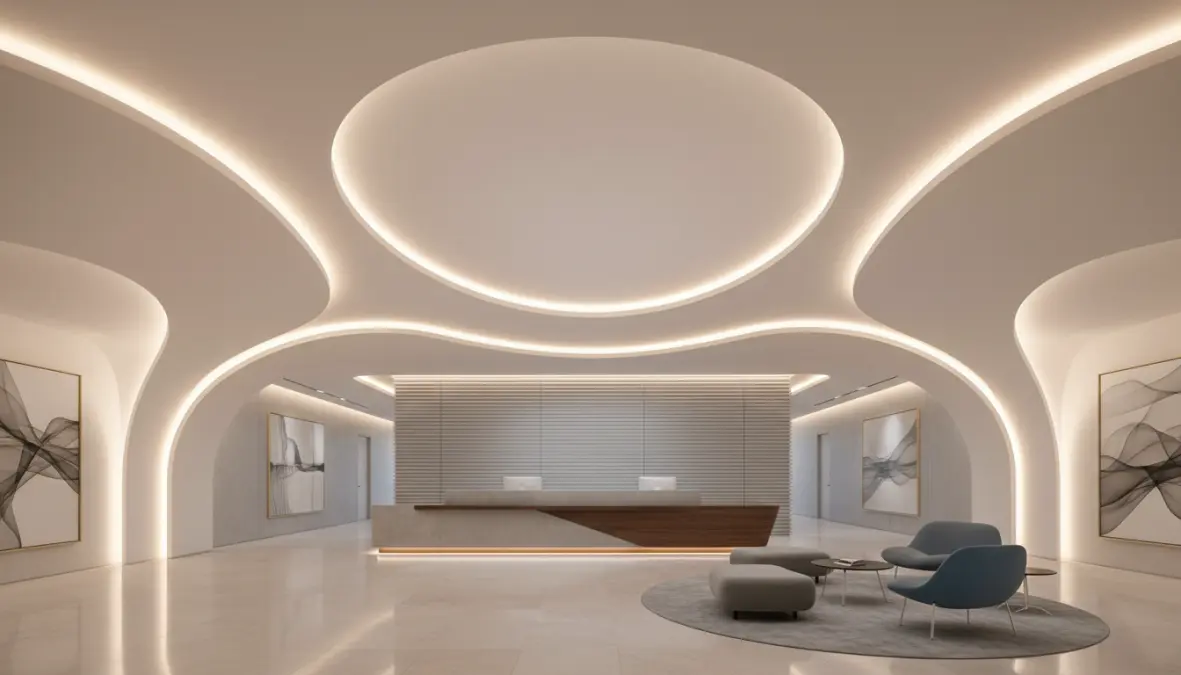 Controsoffitto curvo in cartongesso con illuminazione LED integrata