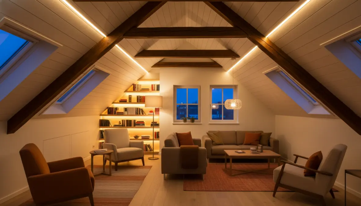 Sistema di illuminazione stratificata per mansarda con faretti e LED