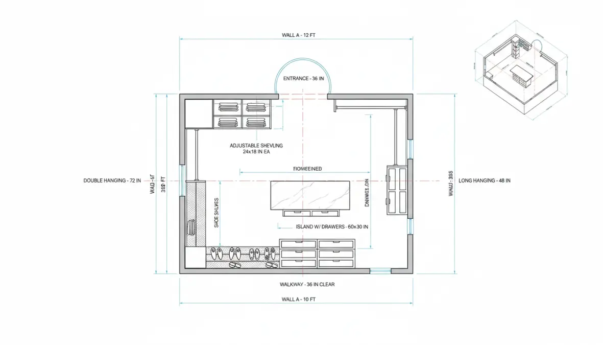 Planimetria e disposizione ottimale per progettare una cabina armadio su misura