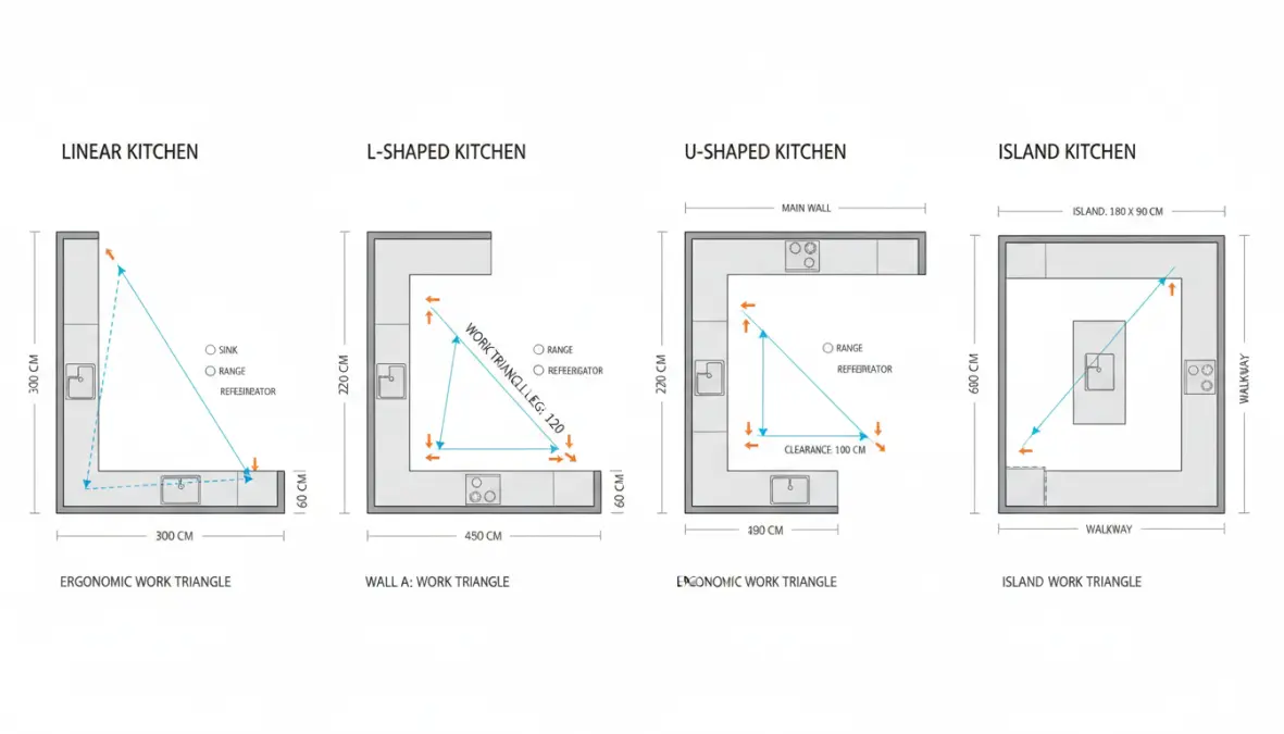 Configurazioni layout cucine componibili con triangolo operativo ed ergonomia cucina