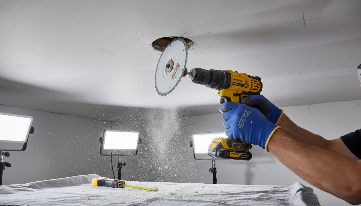 Installazione di faretti a incasso in cartongesso con molle di fissaggio