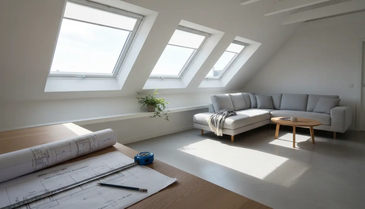 Mansarda con finestre Velux dimensionate correttamente per illuminazione naturale ottimale