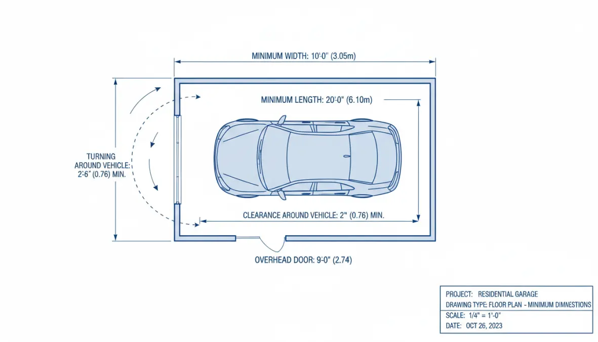 Schema tecnico dimensioni minime garage con misure standard per progettazione