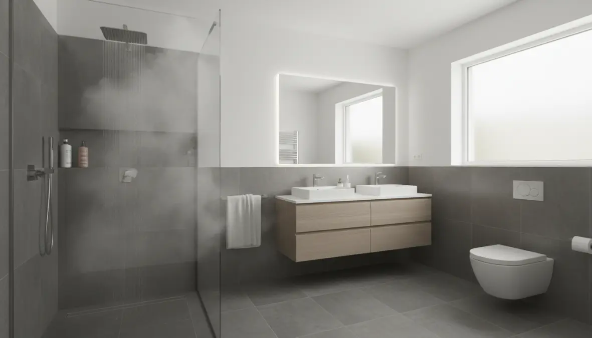 Bagno moderno con pareti dipinte con idropittura traspirante antimuffa