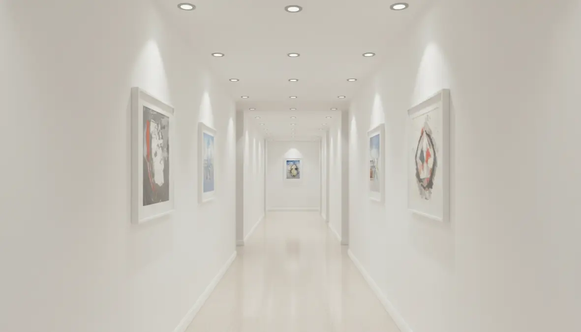 Progetto illuminotecnico per corridoio lungo con punti luce ben distribuiti