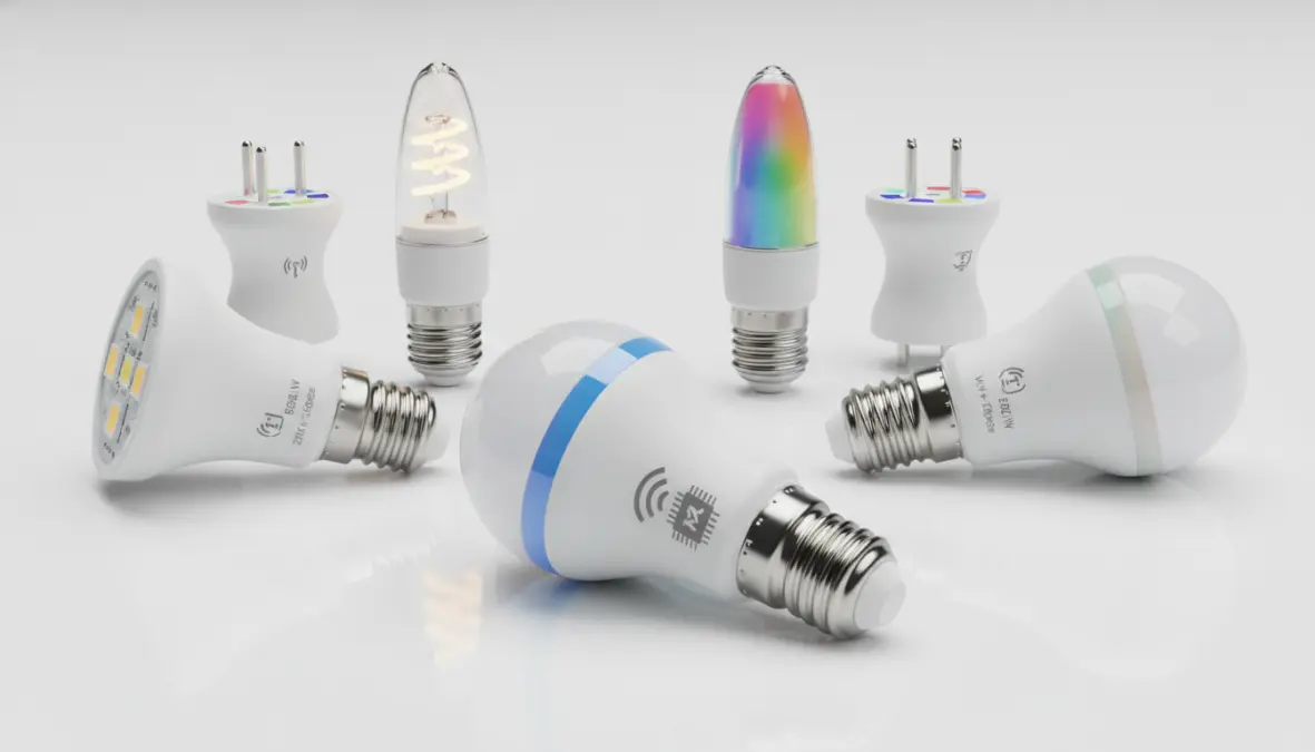 Diverse tipologie di lampadine smart LED con attacchi E27, E14 e GU10 e protocolli WiFi e Zigbee