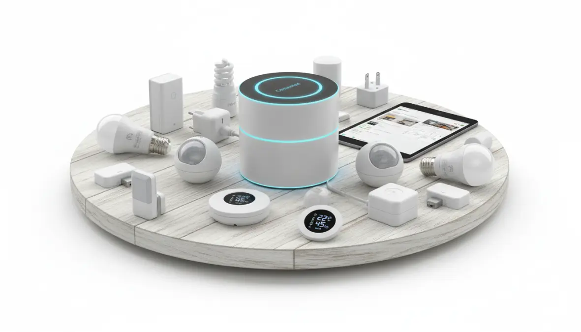 Componenti essenziali sistema domotico: hub centrale, sensori intelligenti e dispositivi smart