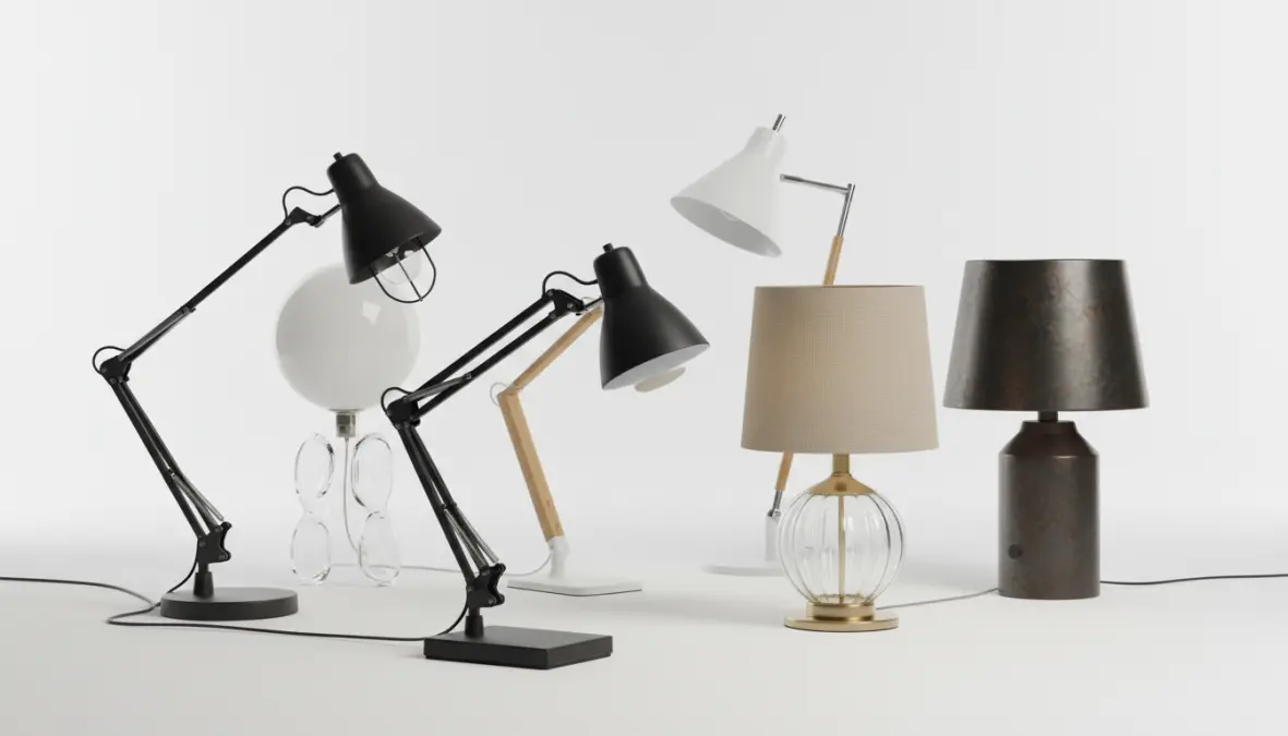 Diverse tipologie di lampade da tavolo: da scrivania, comodino e lettura