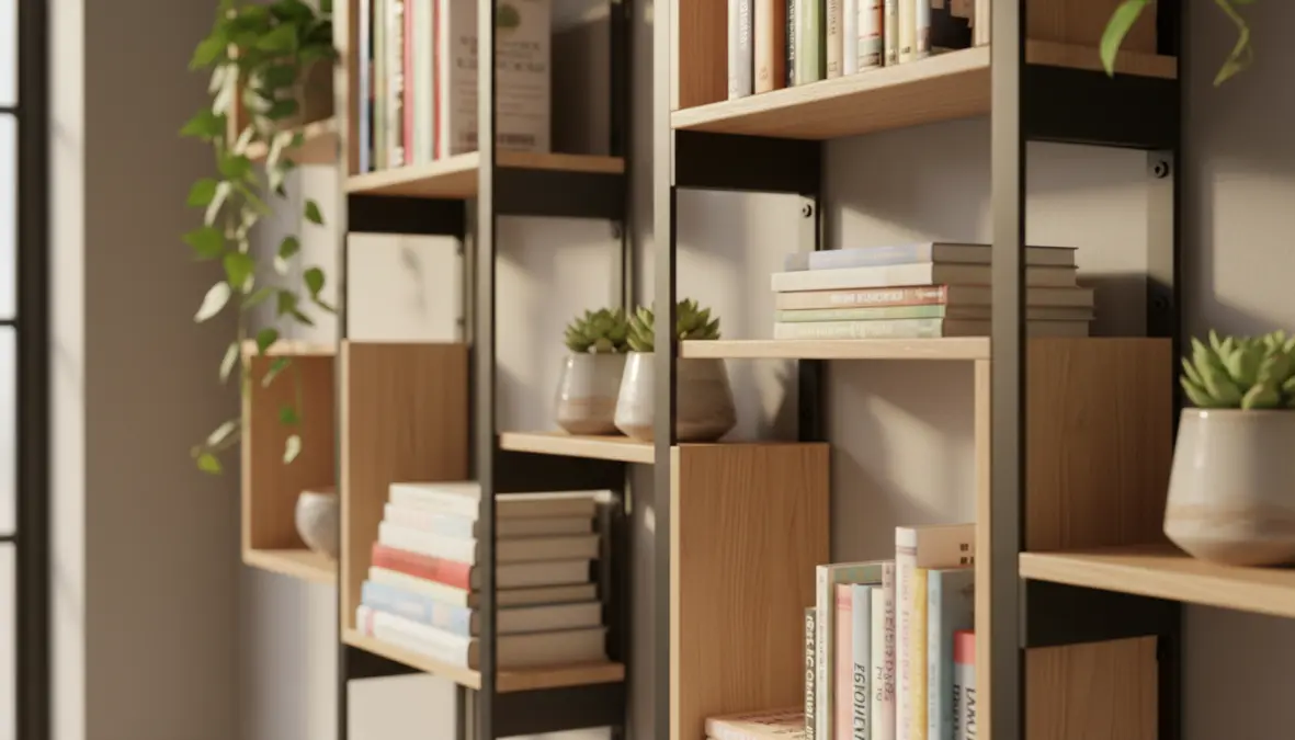 Librerie modulari a parete con elementi componibili e scaffali regolabili