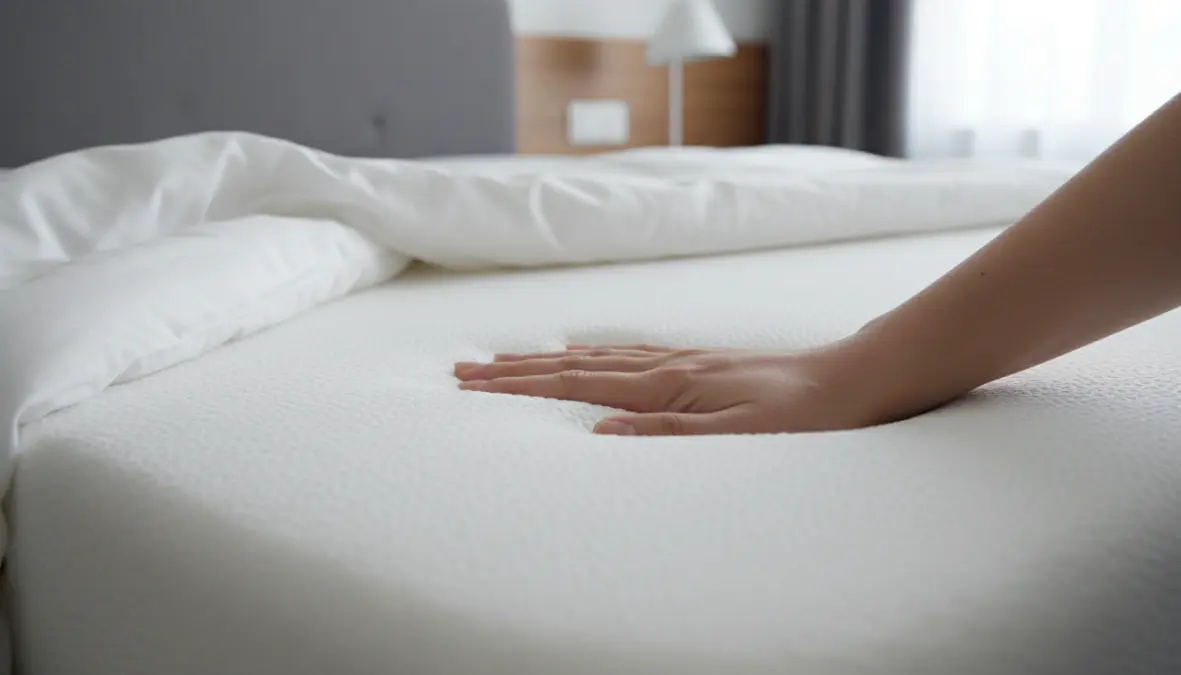 Dettaglio materasso memory foam che si adatta alla pressione della mano mostrando comfort e ergonomia