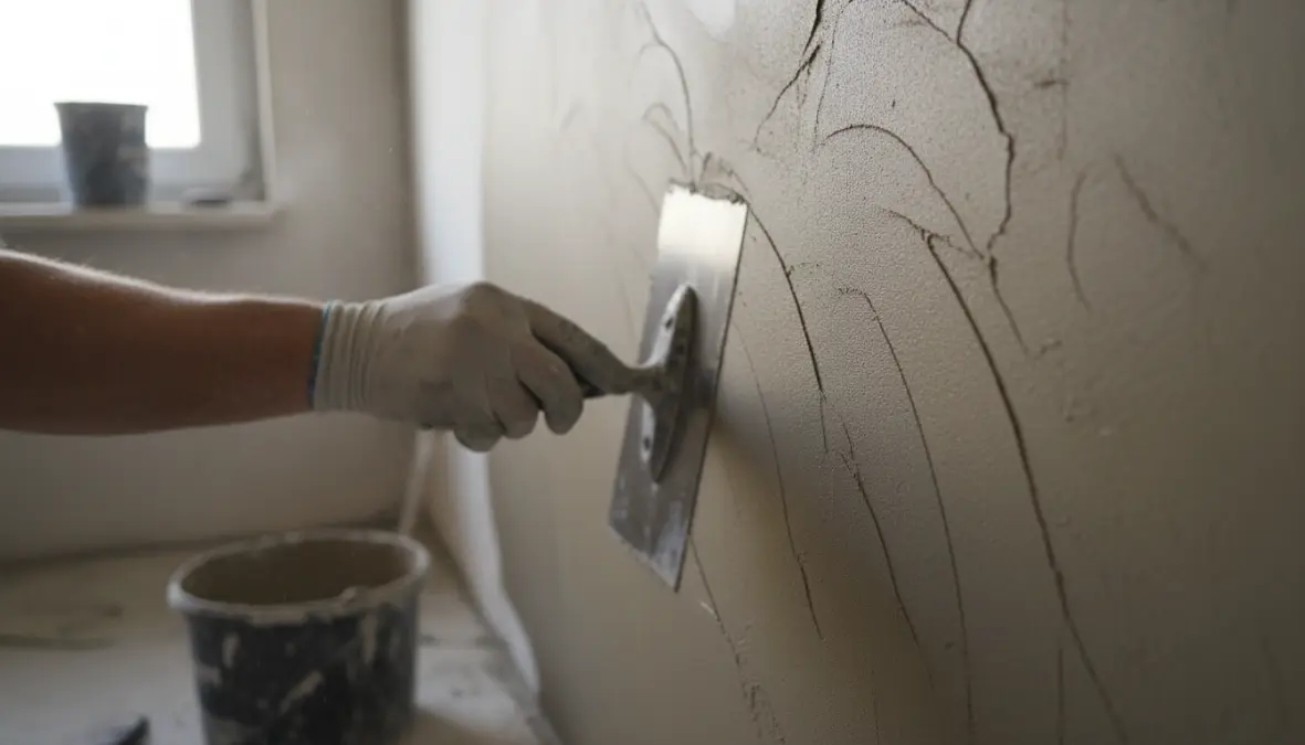 Applicazione microcemento su parete con spatola veneziana da parte di professionista