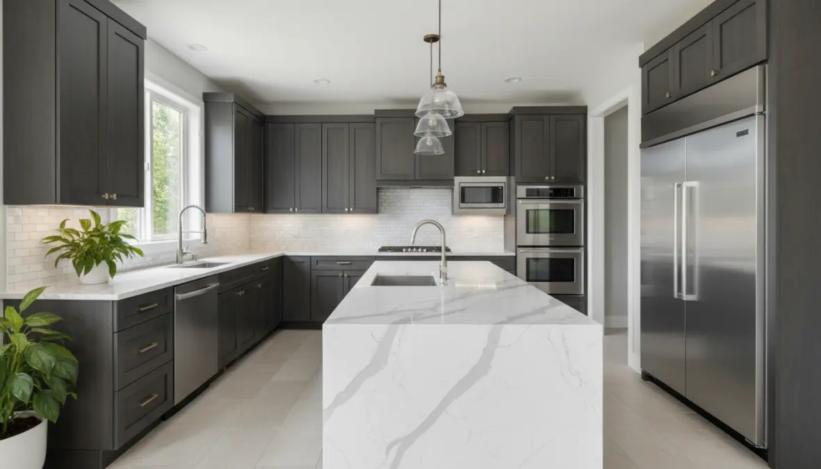 Mosaico cucina parete come paraschizzi tra piano lavoro e pensili in cucina moderna