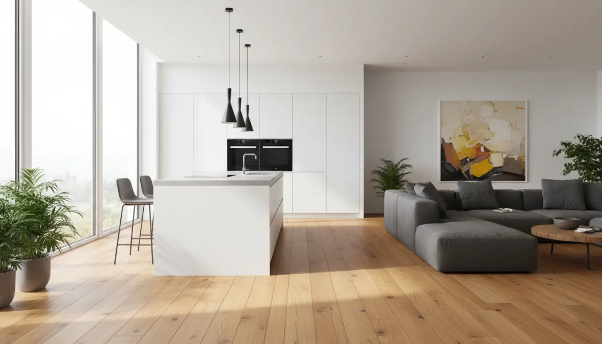 Parquet per cucina resistente all'umidità in ambiente moderno