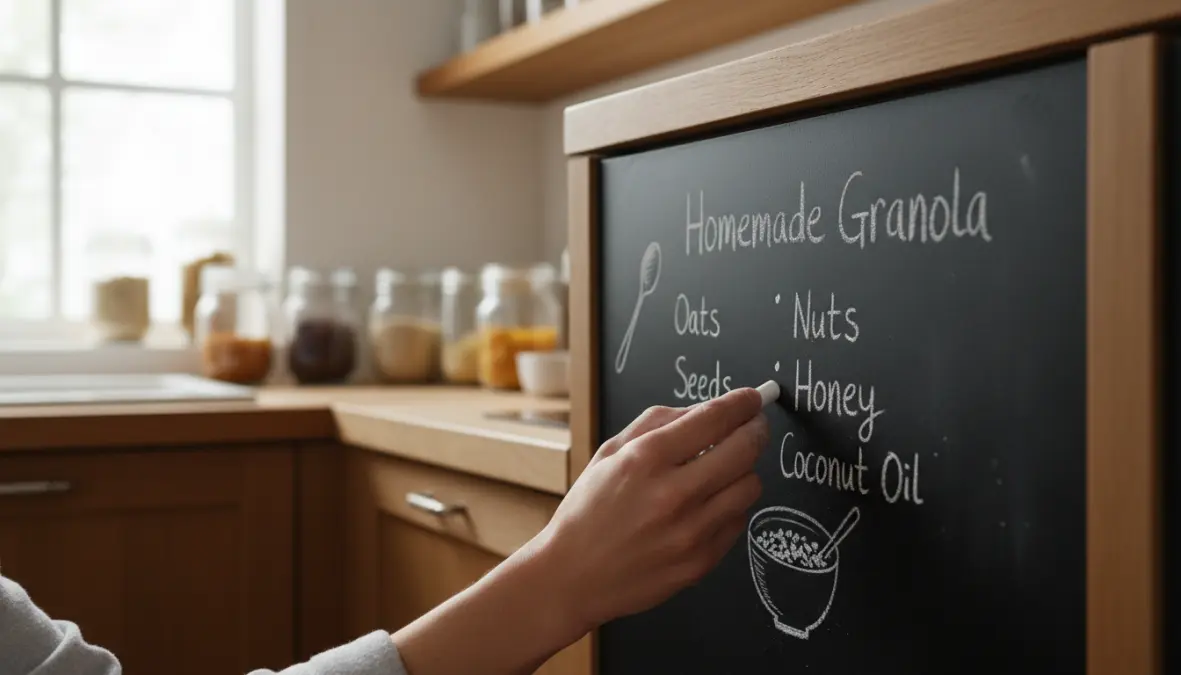 Applicazione pittura lavagna su anta cucina con vernice effetto lavagna per organizzazione ricette