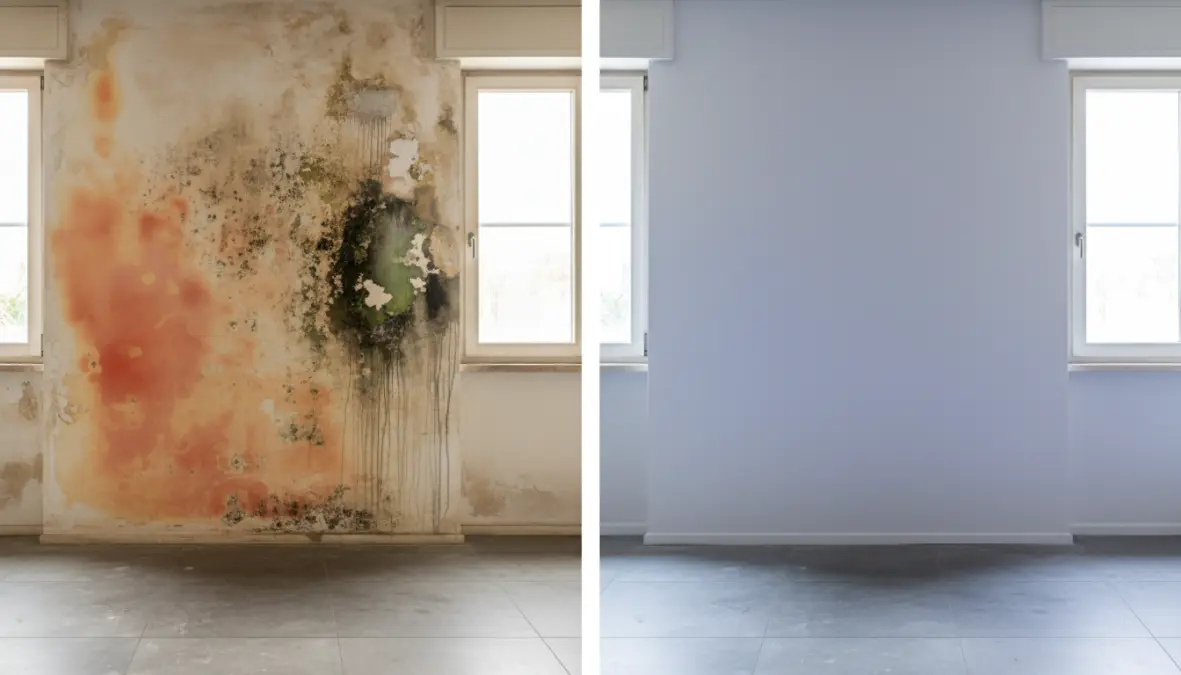 Confronto parete prima e dopo applicazione pittura termica isolante contro condensa e muffa