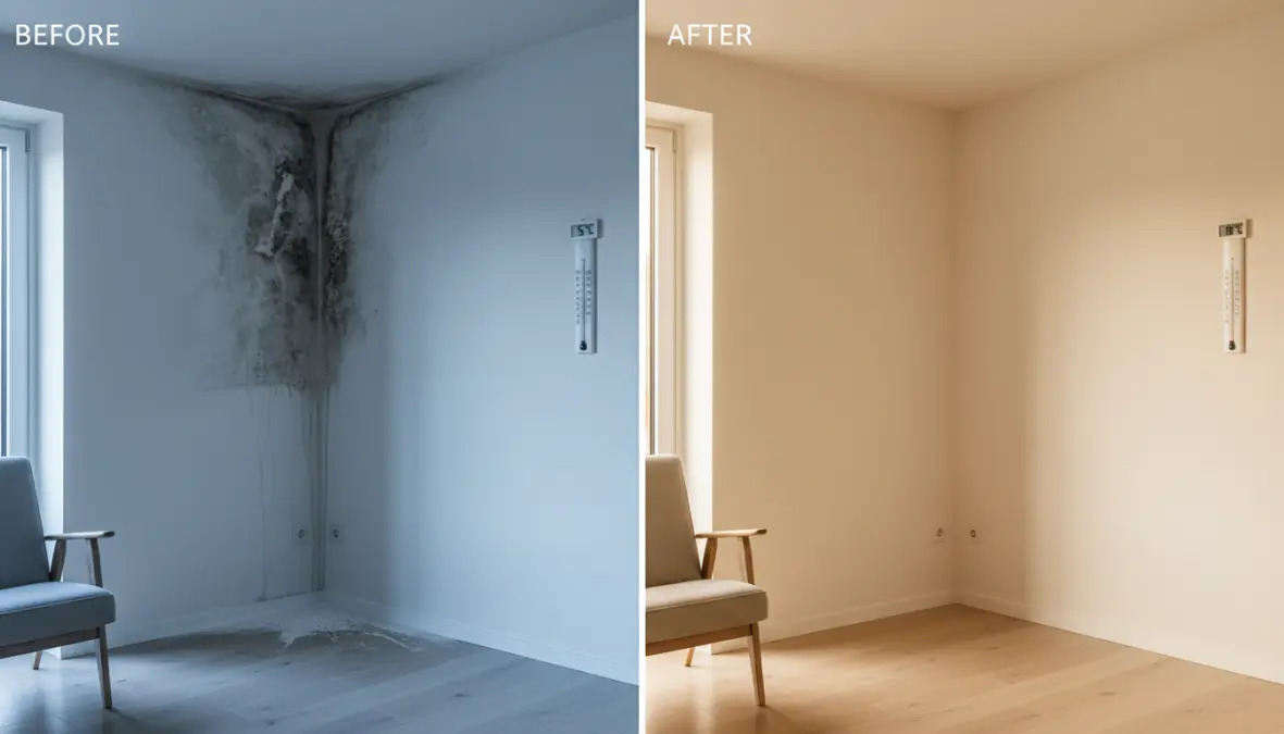 Confronto ponte termico prima e dopo applicazione pittura termica isolante su parete interna