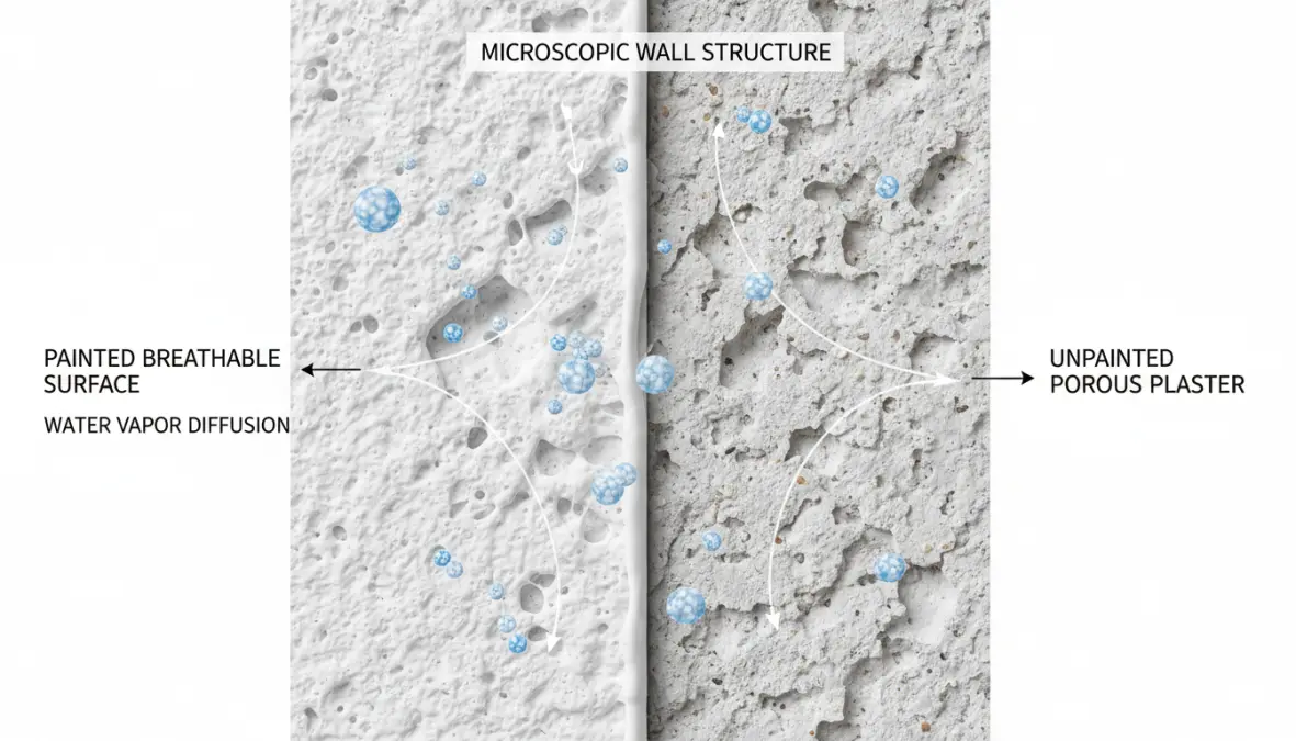 Dettaglio microscopico della struttura microporosa di una vernice traspirante che permette il passaggio del vapore