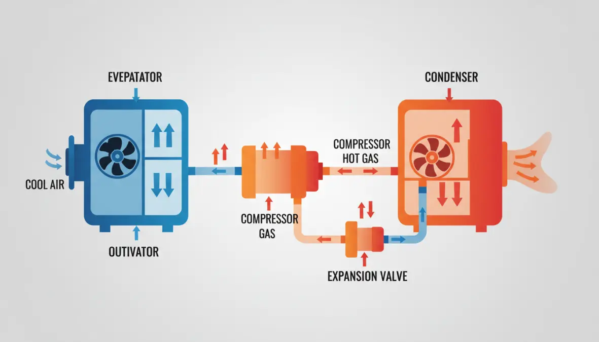 Schema di funzionamento di una pompa di calore aria acqua con componenti principali