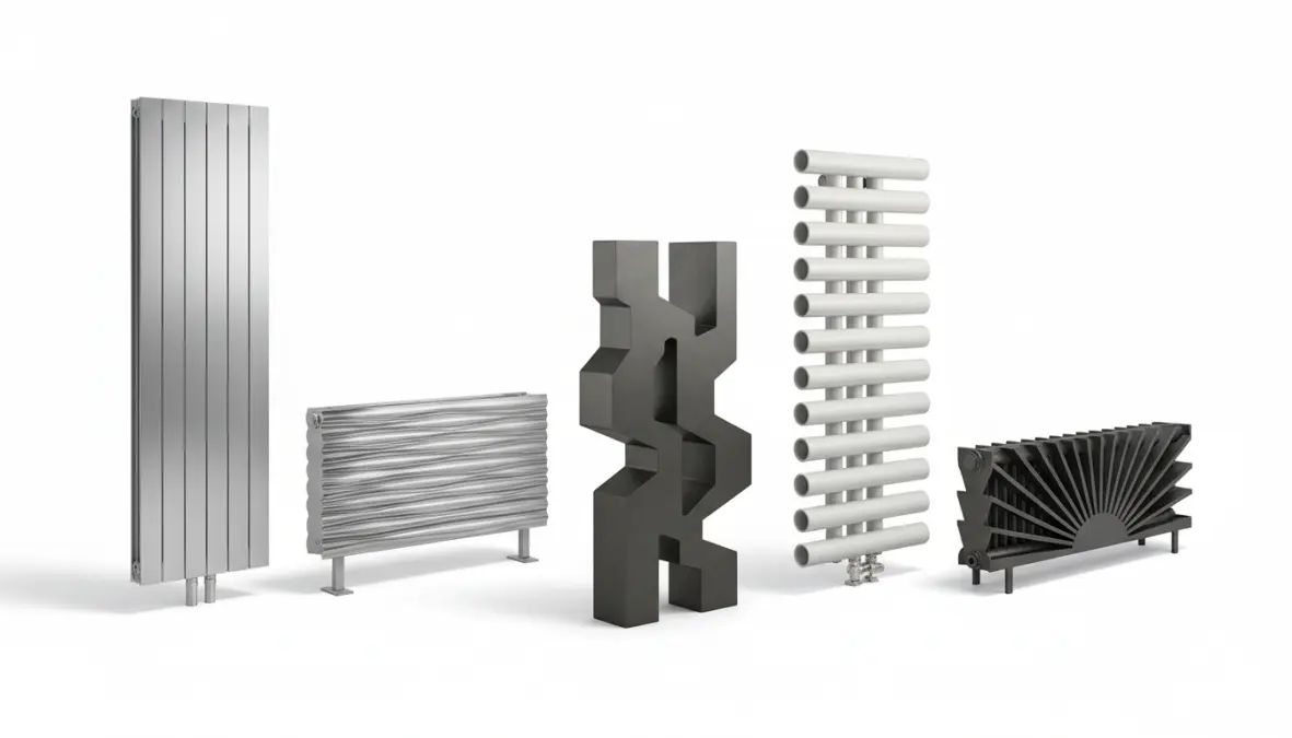 Diverse tipologie di radiatori design moderni verticali e orizzontali in alluminio e acciaio