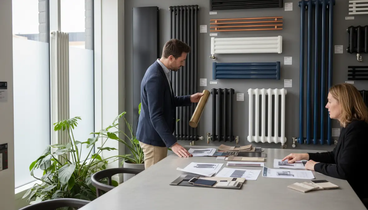 Consulenza per la scelta di radiatori di design con campioni di materiali e colori
