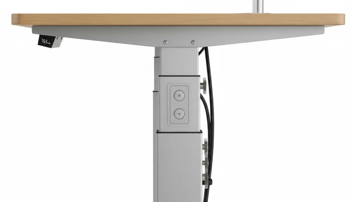 Dettaglio meccanismo di regolazione elettrica di una scrivania ergonomica standing desk