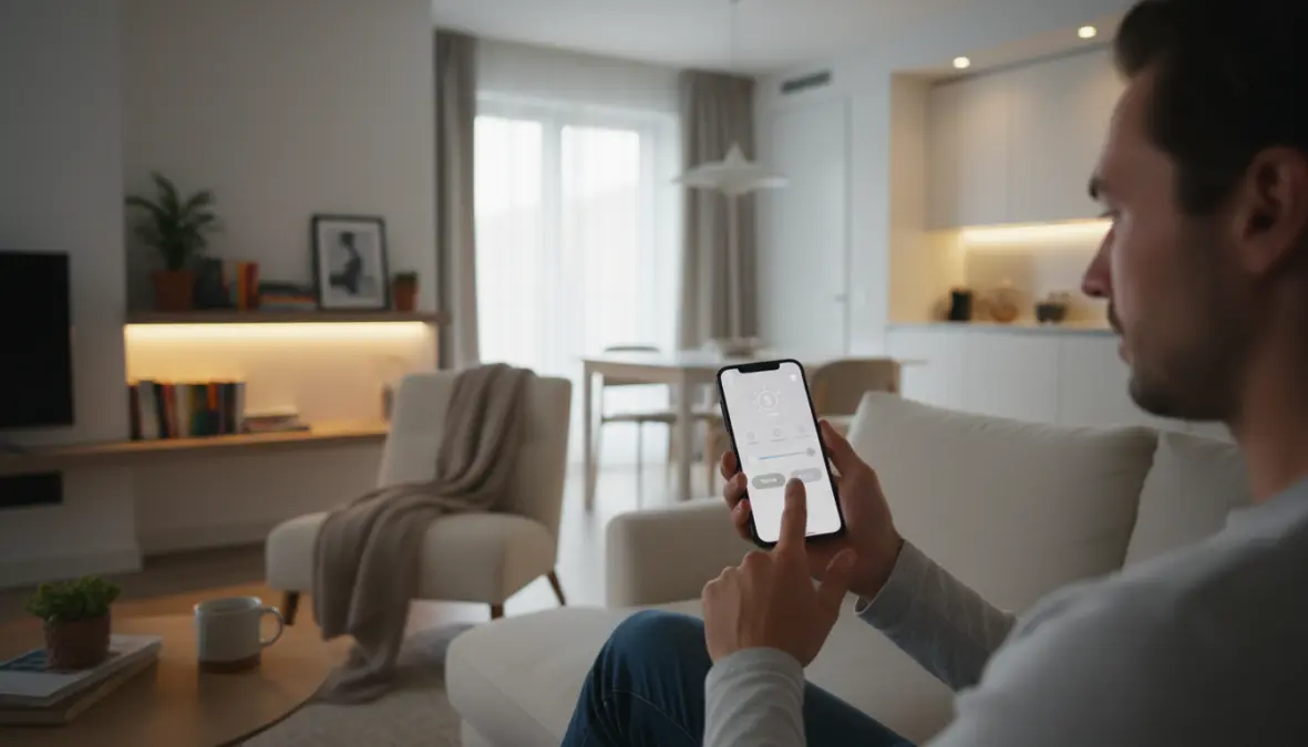 Controllo remoto smart home tramite app su smartphone per automazione domestica
