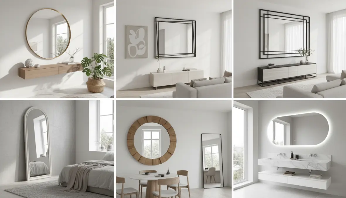 Specchi moderni decorativi in diverse stanze della casa per arredamento d'interni