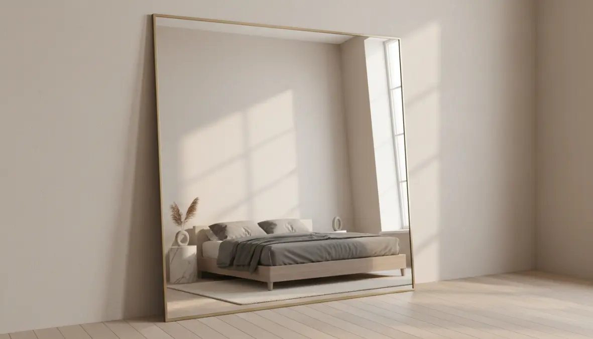 Specchi grandi da parete per camera da letto che creano profondità e riflettono illuminazione naturale