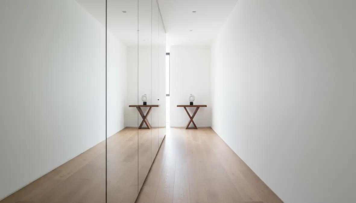 Specchi per ingrandire stanze piccole posizionati in corridoio stretto per ottimizzazione spazi