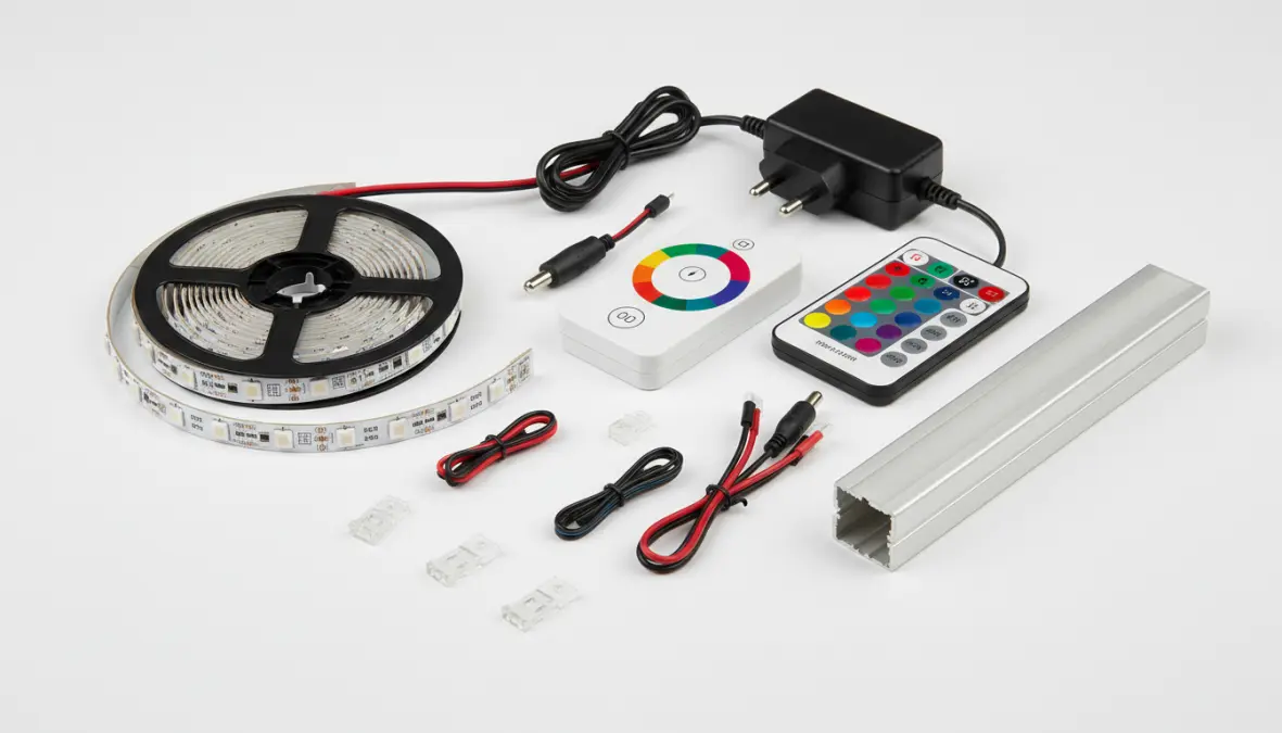 Componenti necessari per installazione strisce LED RGB con alimentatore e controller