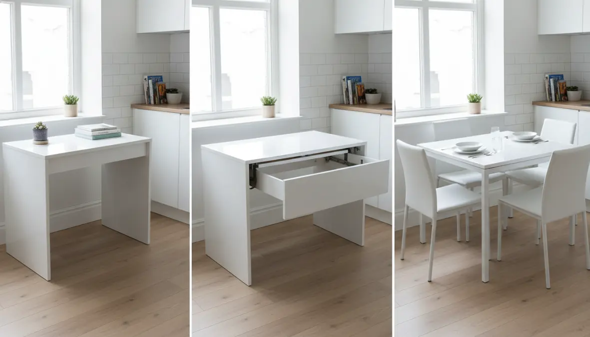 Tavolo consolle allungabile salvaspazio trasformabile da console a tavolo da pranzo completo